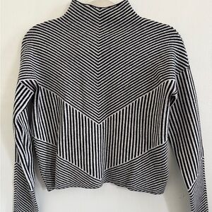 Cynthia Rowley Black & White Chevron Striped Mock Neck Sweater